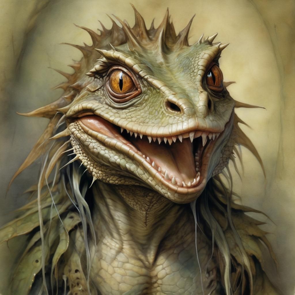Smiling Lizard Portrait in Fantasy Art Style