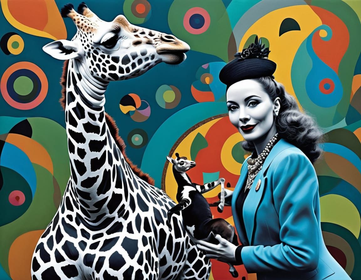 Burlesque Girl and Giraffe in Whimsical Style