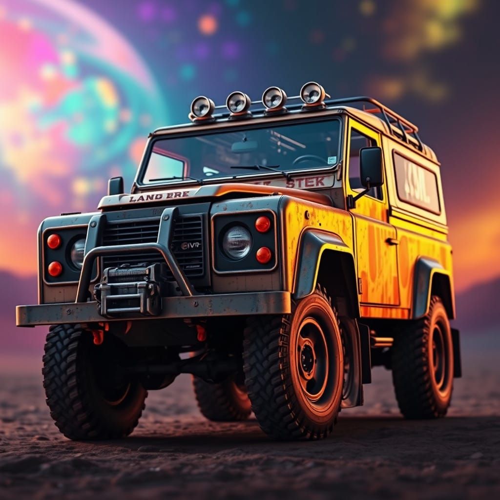 Surreal Hyperrealistic Landrover in a Futuristic Setting
