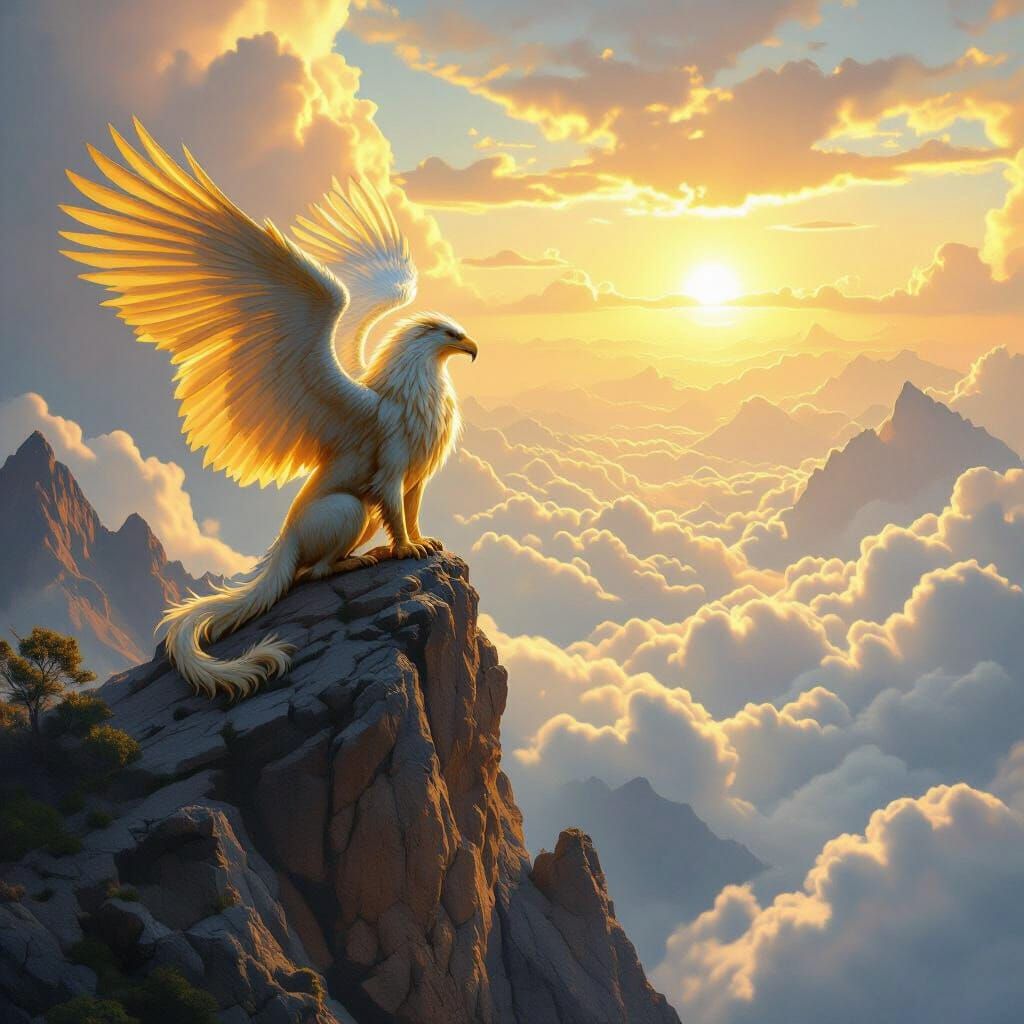 Majestic Griffin Perched On Mountain Peak
