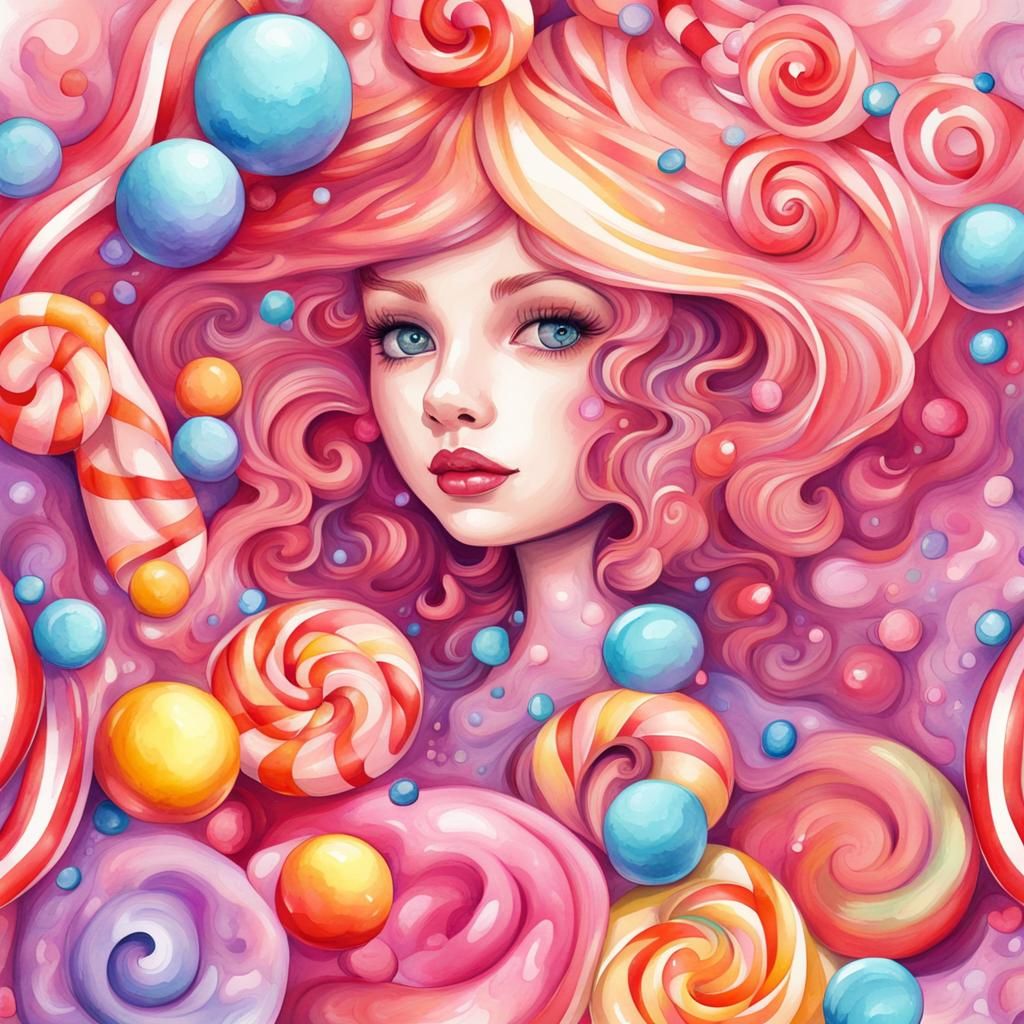 Candy Girl with Dripping Wallpaper as Impasto Painting