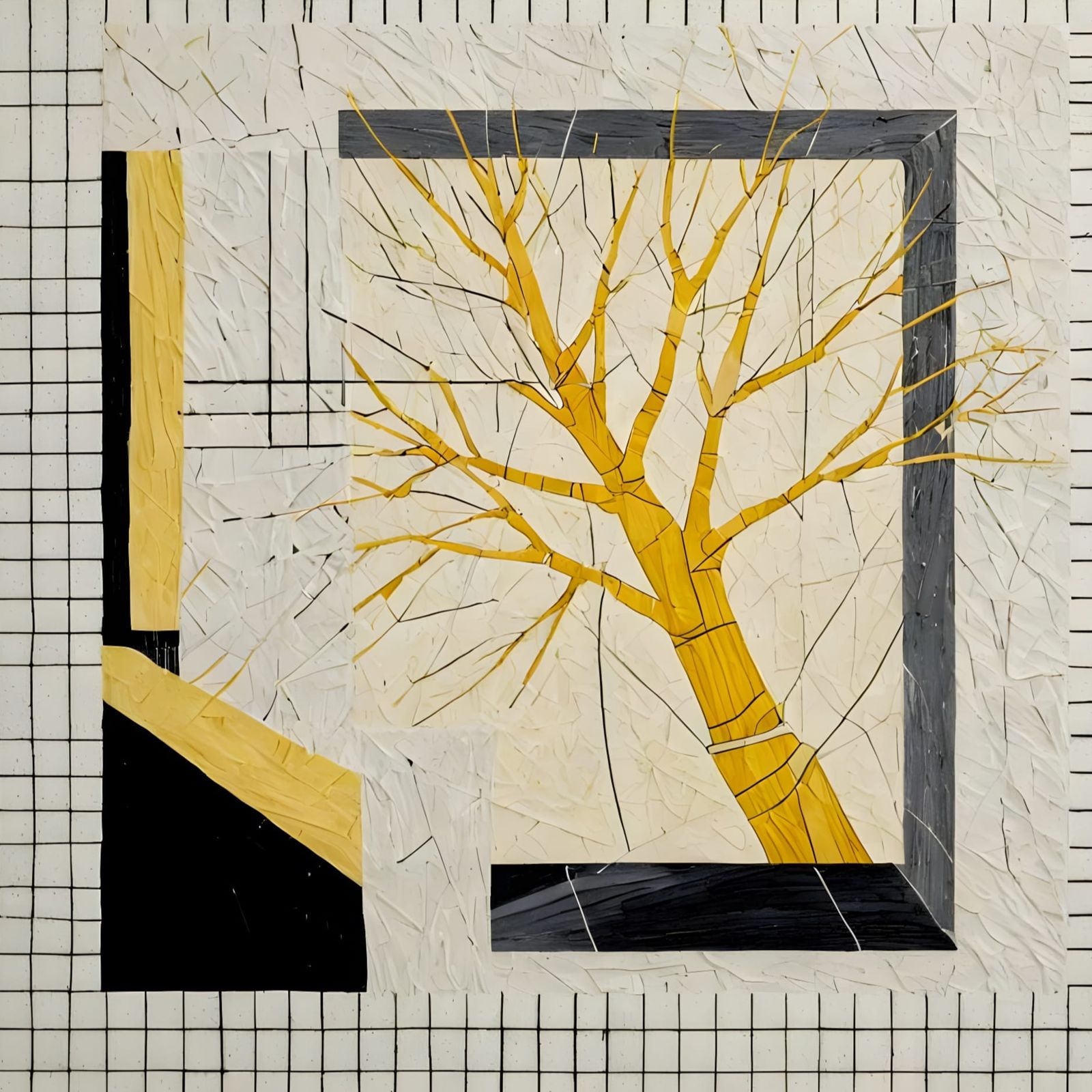 Abstract Landscape with Yellow Tree in White Square