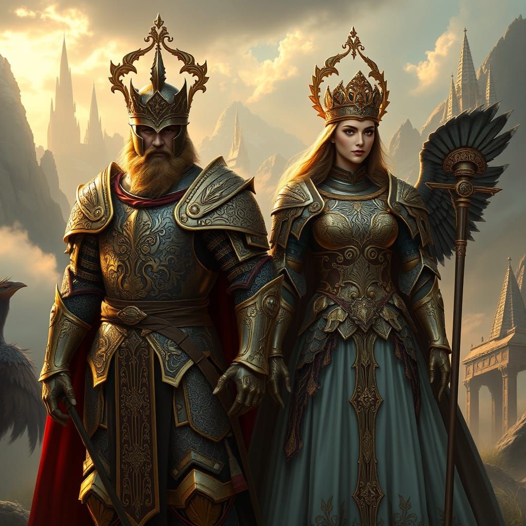Medieval Warrior King and Queen in Epic Landscape