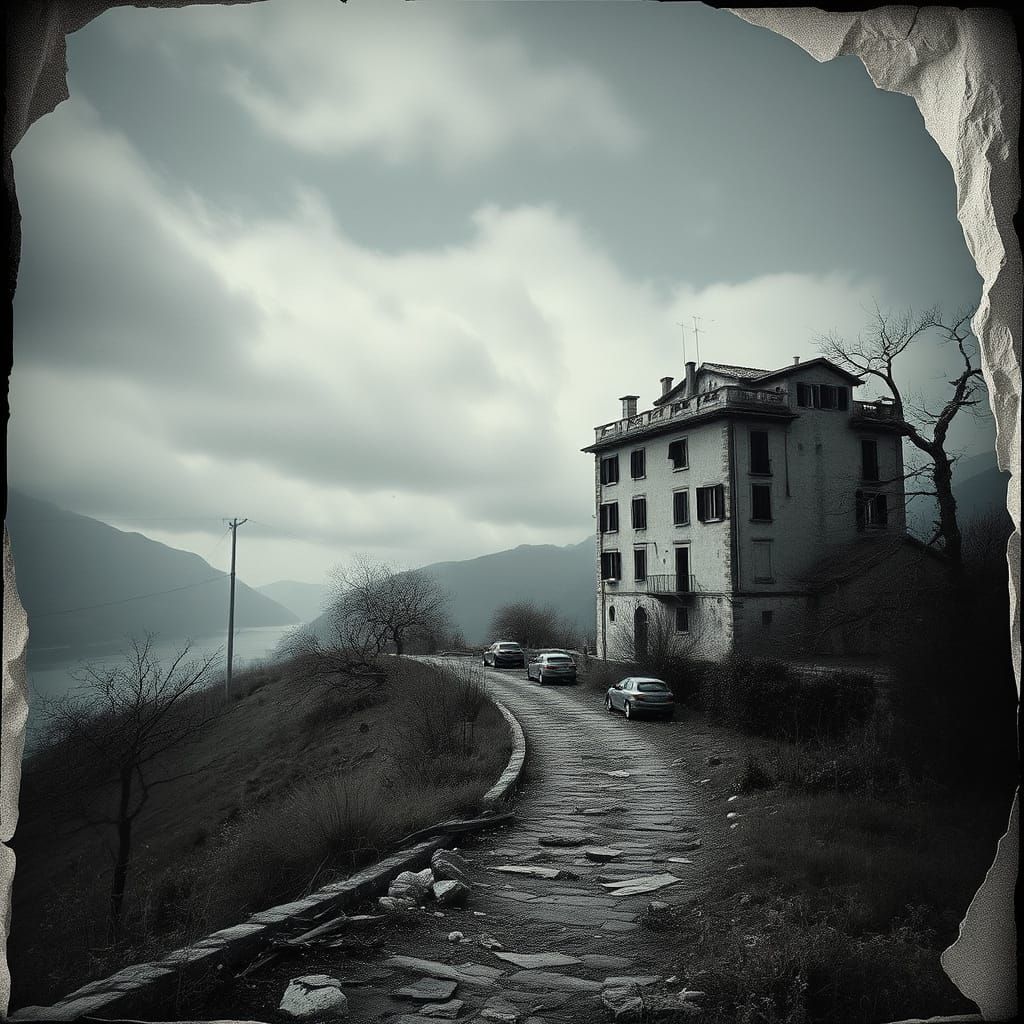 Worn Italian Landscape in Double Exposure