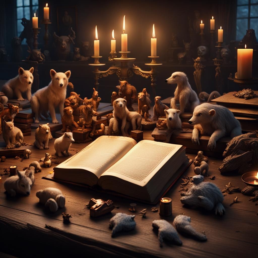 Photorealistic Book of Consequences with Animal Toys