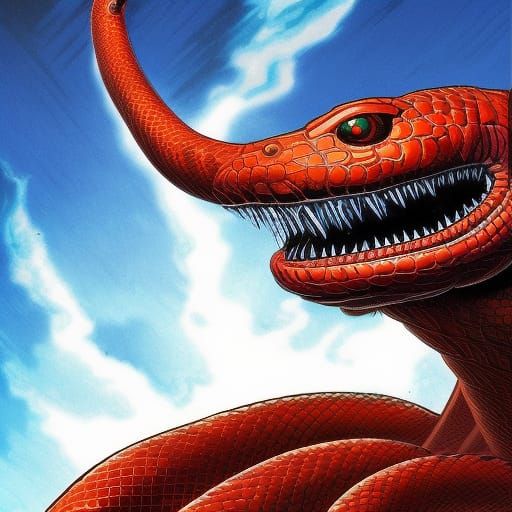 Giant Snake Creature Overlooking Earth as Comic Book Art