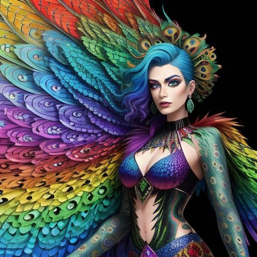 Rainbow Dragon Woman: Abstract Art Portrait