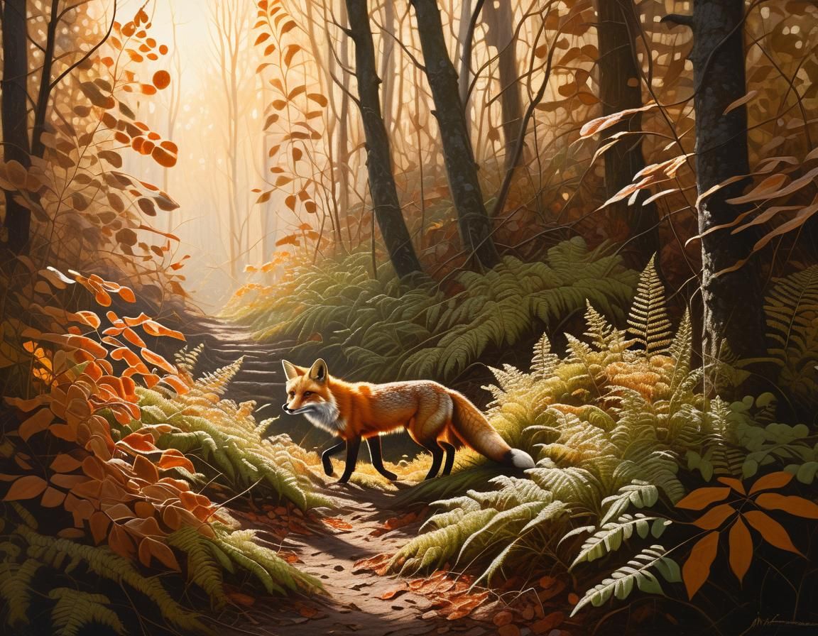 Fox in Forest: Realistic Wildlife Art