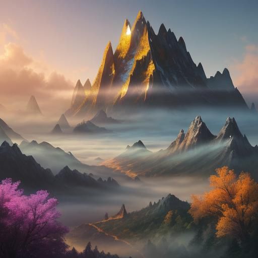 Majestic Figure in Surreal Mountain Dreamscape