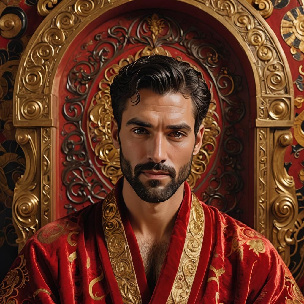 Joyful Noble in Art Nouveau Gouache Portrait