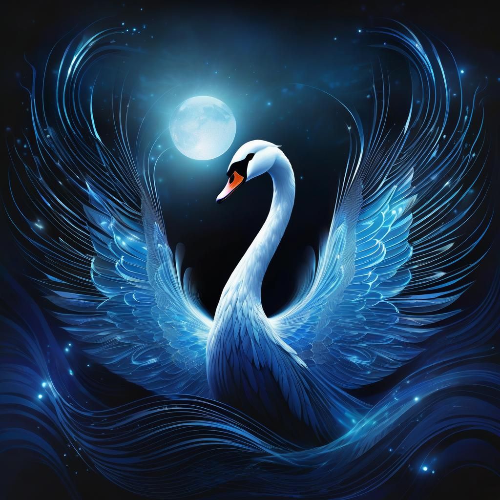 Ethereal Blue Swan in Digital Artwork