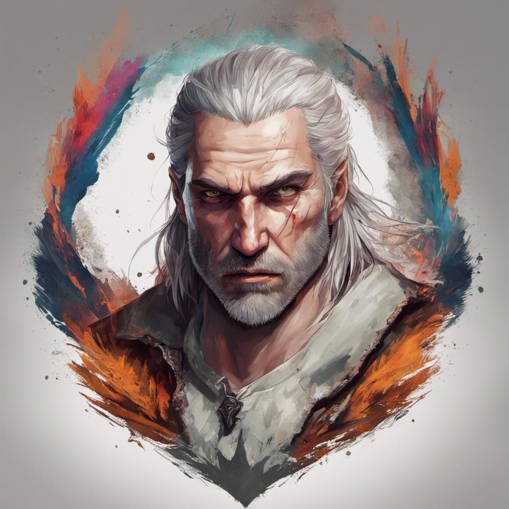 Hyperrealistic Witcher Portrait in Splash Art Style