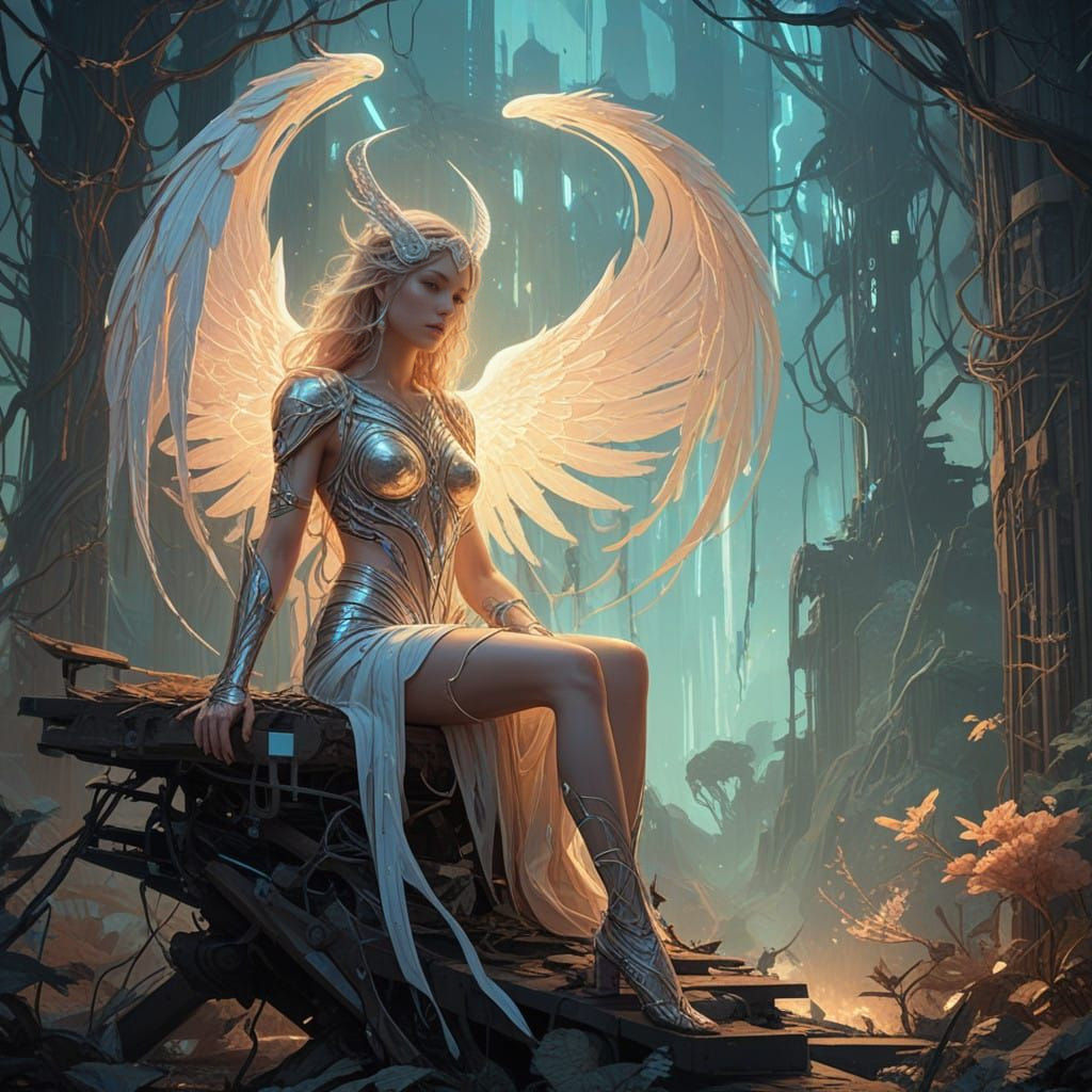 Cybernetic Angel in Radiant Illumination