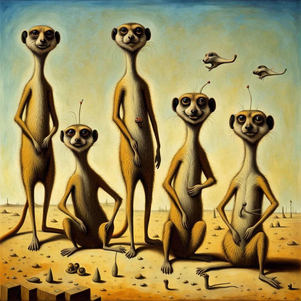 Surreal Meerkats Building a Dreamscape