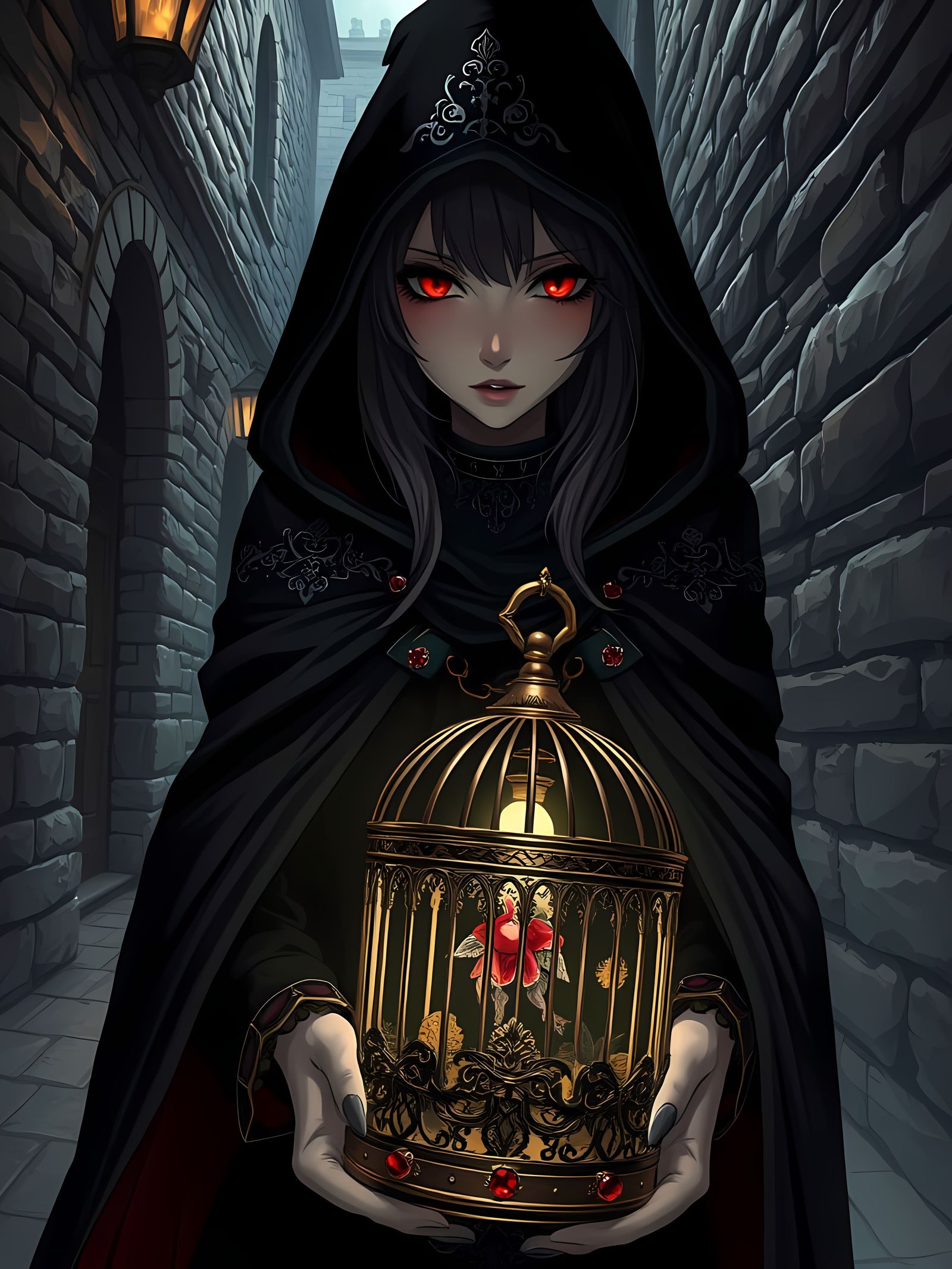 Mysterious Anime Enchantress in Shadowy Alley