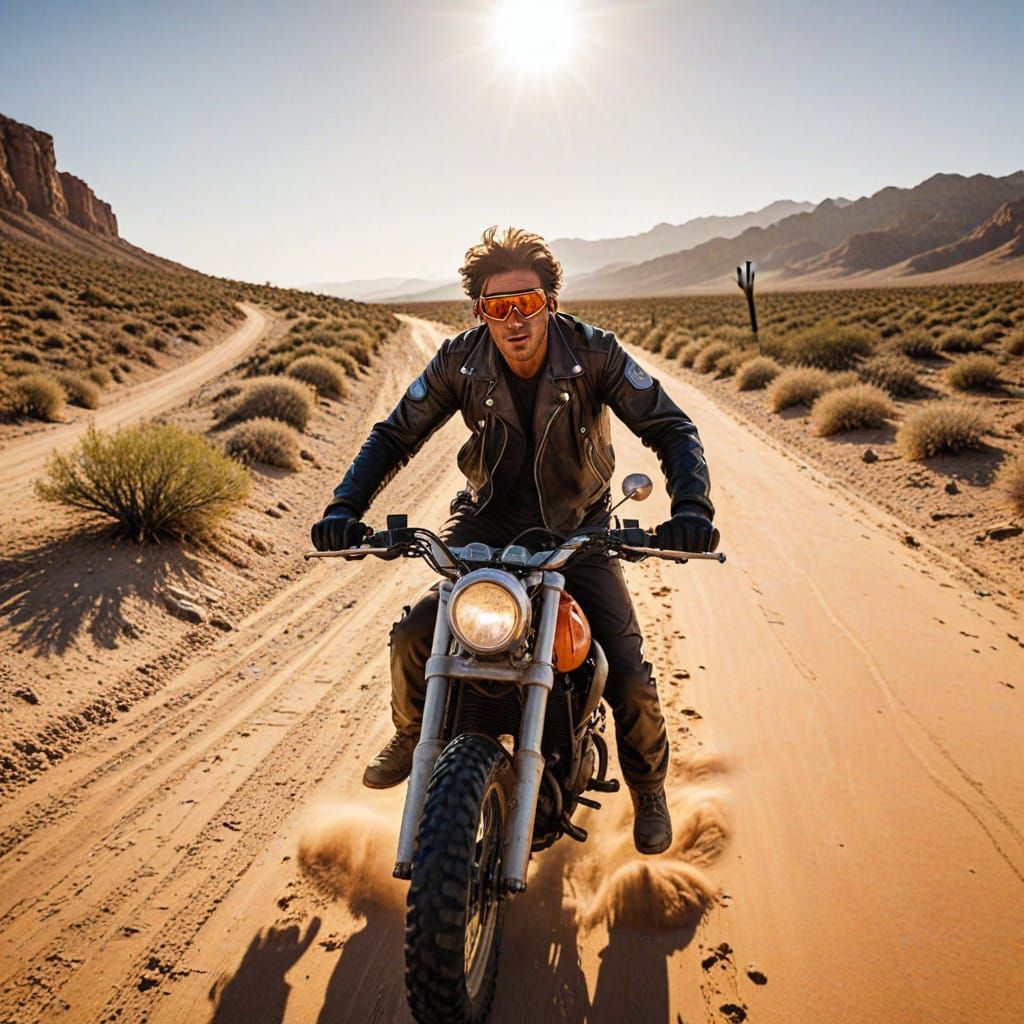 Fearless Motorbiker on Desert Trail Adventure Photography