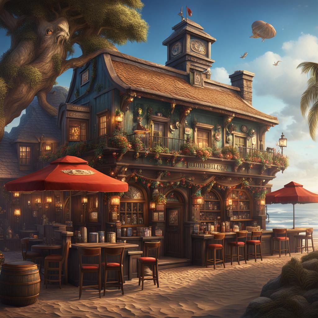 Opulent Beach Pub in Detailed Matte Painting