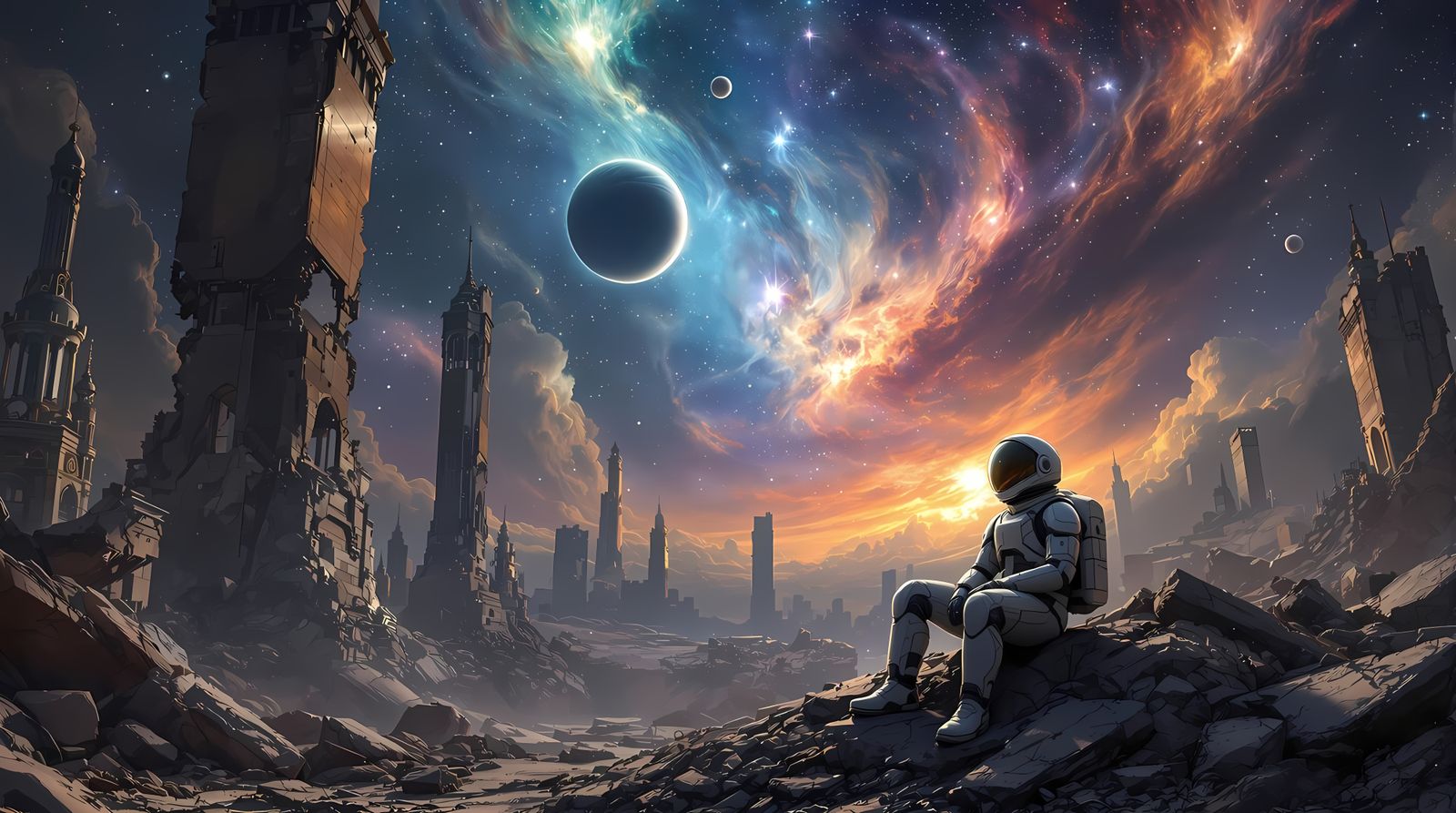 Cosmic Voyager in Abandoned Metropolis