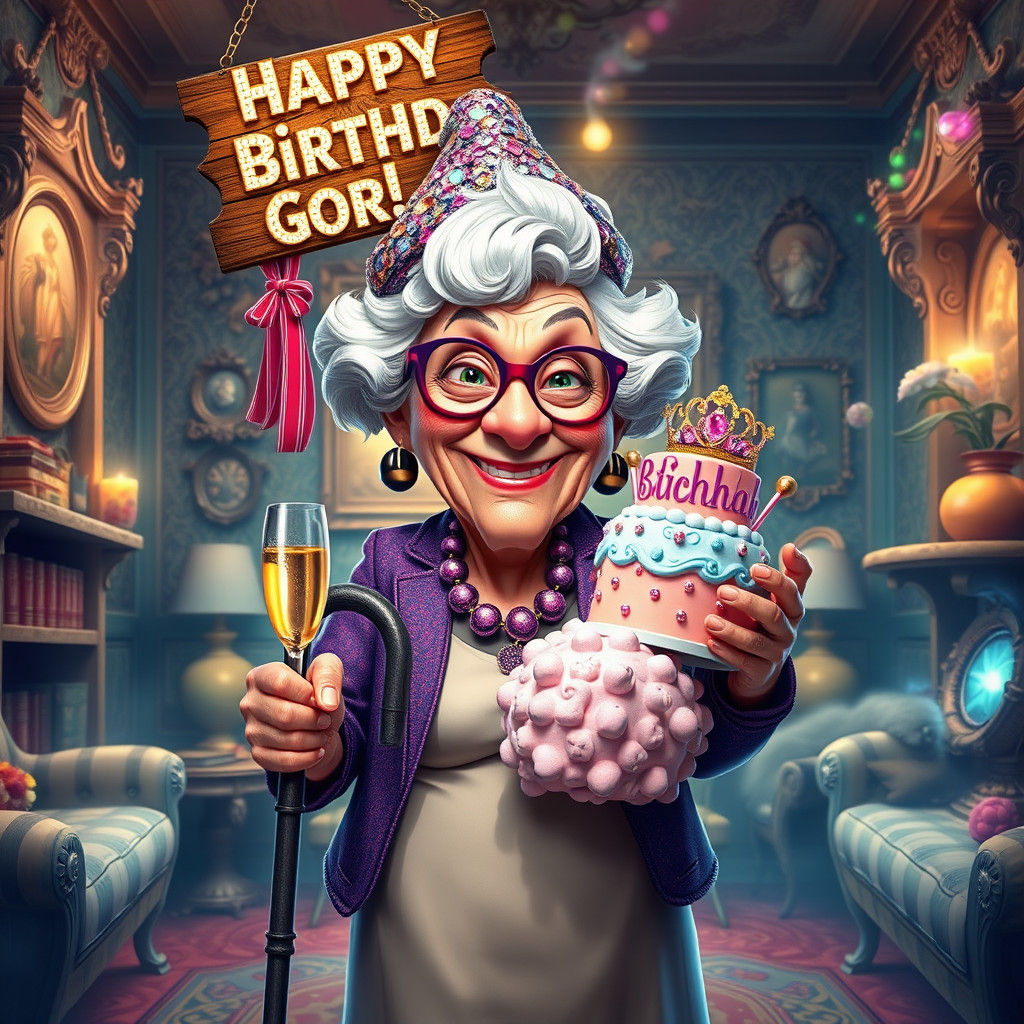 Cartoon Super Granny Celebrates a Sassy Birthday