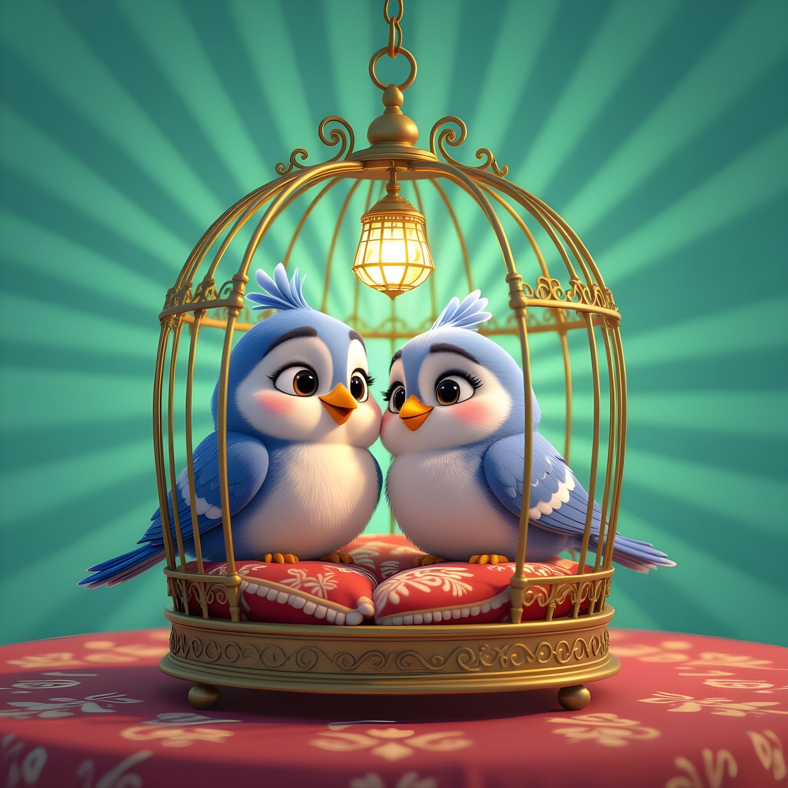 Two Adorable Birds in a Cozy Cage