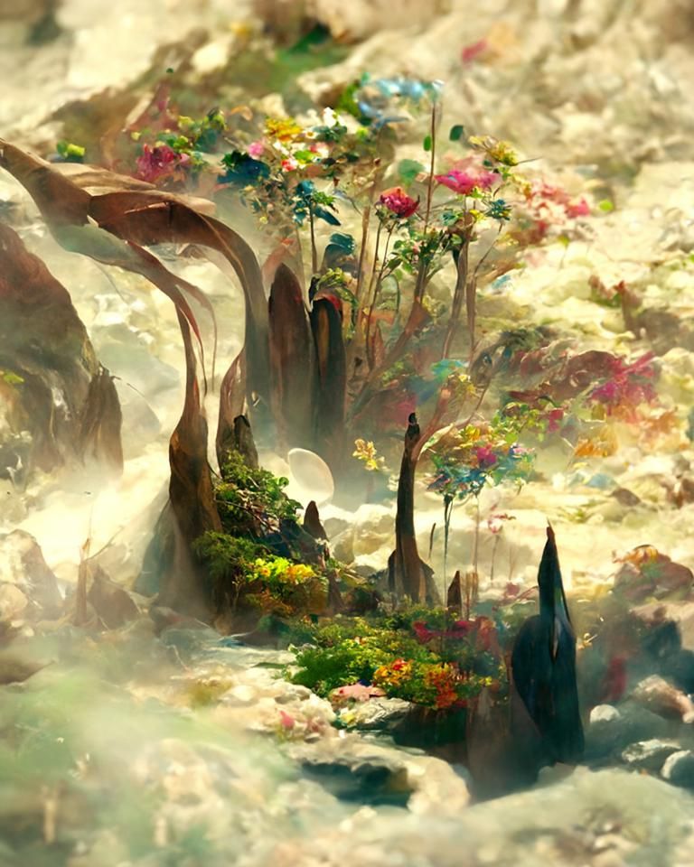 Lush Valley with Luminescent Flora, Digital Art