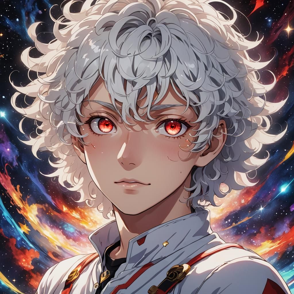 Anime Boy Portrait in Space with Ethereal Glow