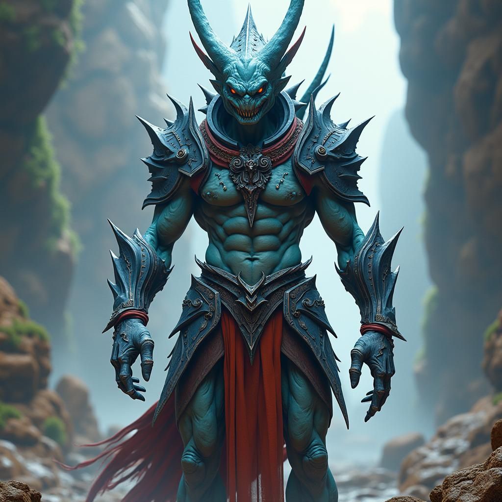 Heroic Githyanki-Slaadi Hybrid in Dark Fantasy Realm