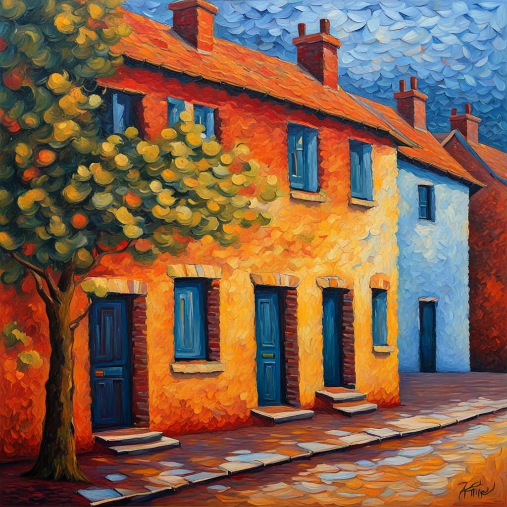 Expressionist Home in Post-Impressionist Impasto Style