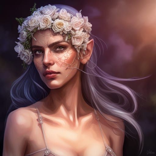 Fairy Elf Witch Portrait in Hyperdetailed Style