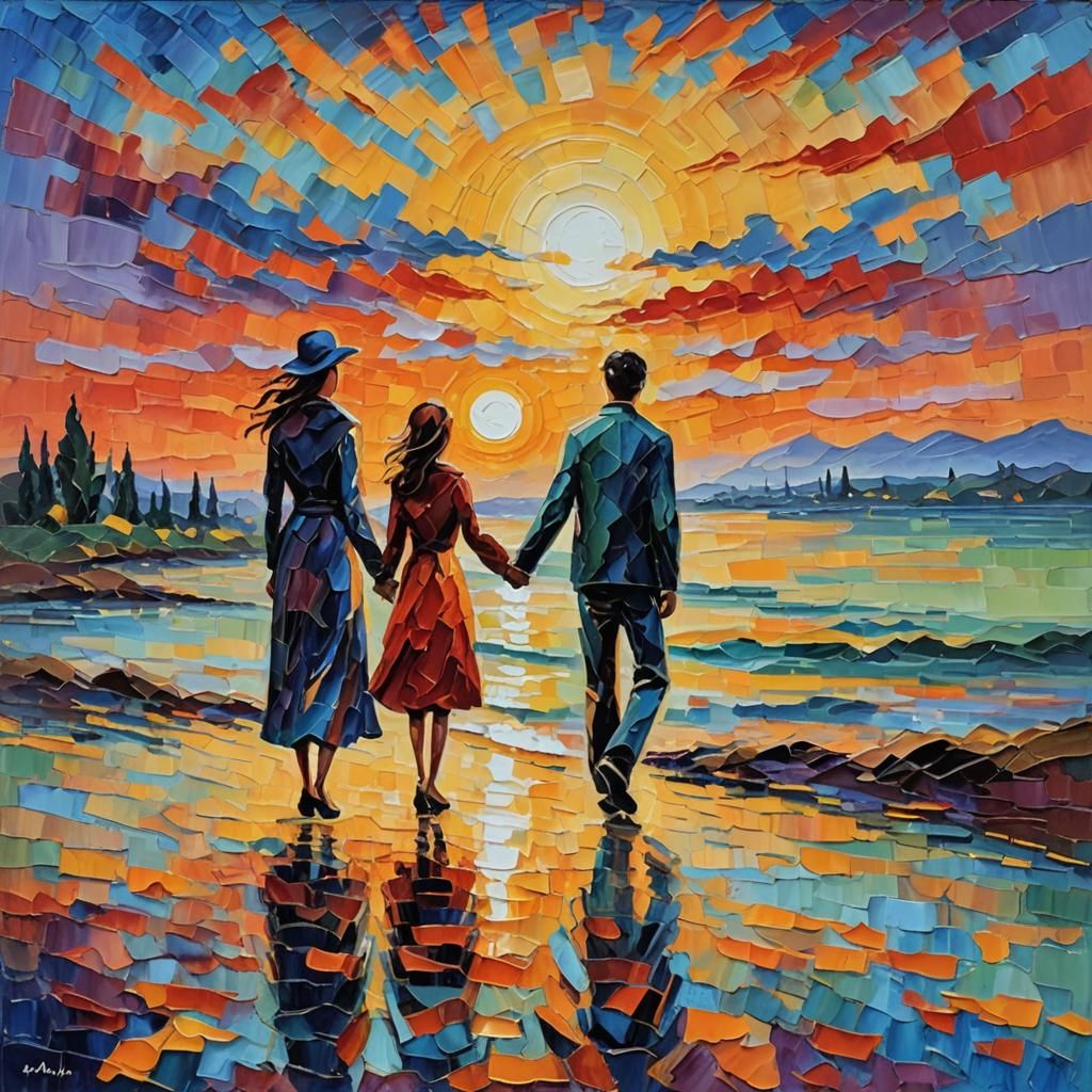 Sunset Couple in Expressionist Neo-Impressionism