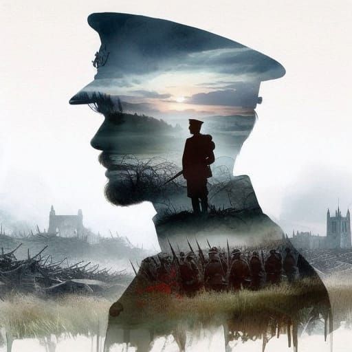 Surreal Profile of WWI Lieutenant in Wet Watercolor