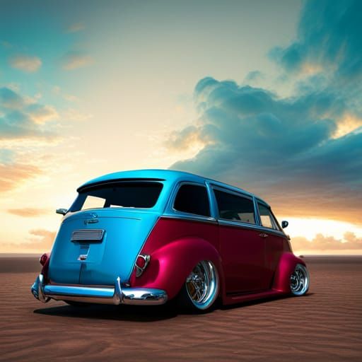 Sunset Beach: Hot Rod Minivan with Surfboards