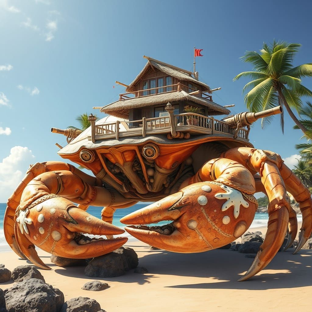 Colossal Crab Crawls Along Sun-Drenched Coastline