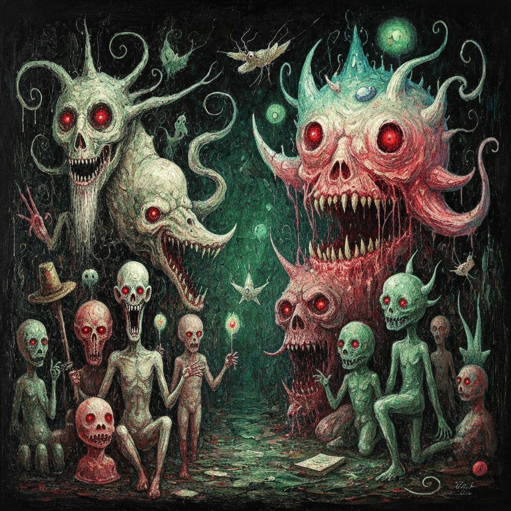 Surreal Horror Masterpiece in Gouache and Watercolor Style