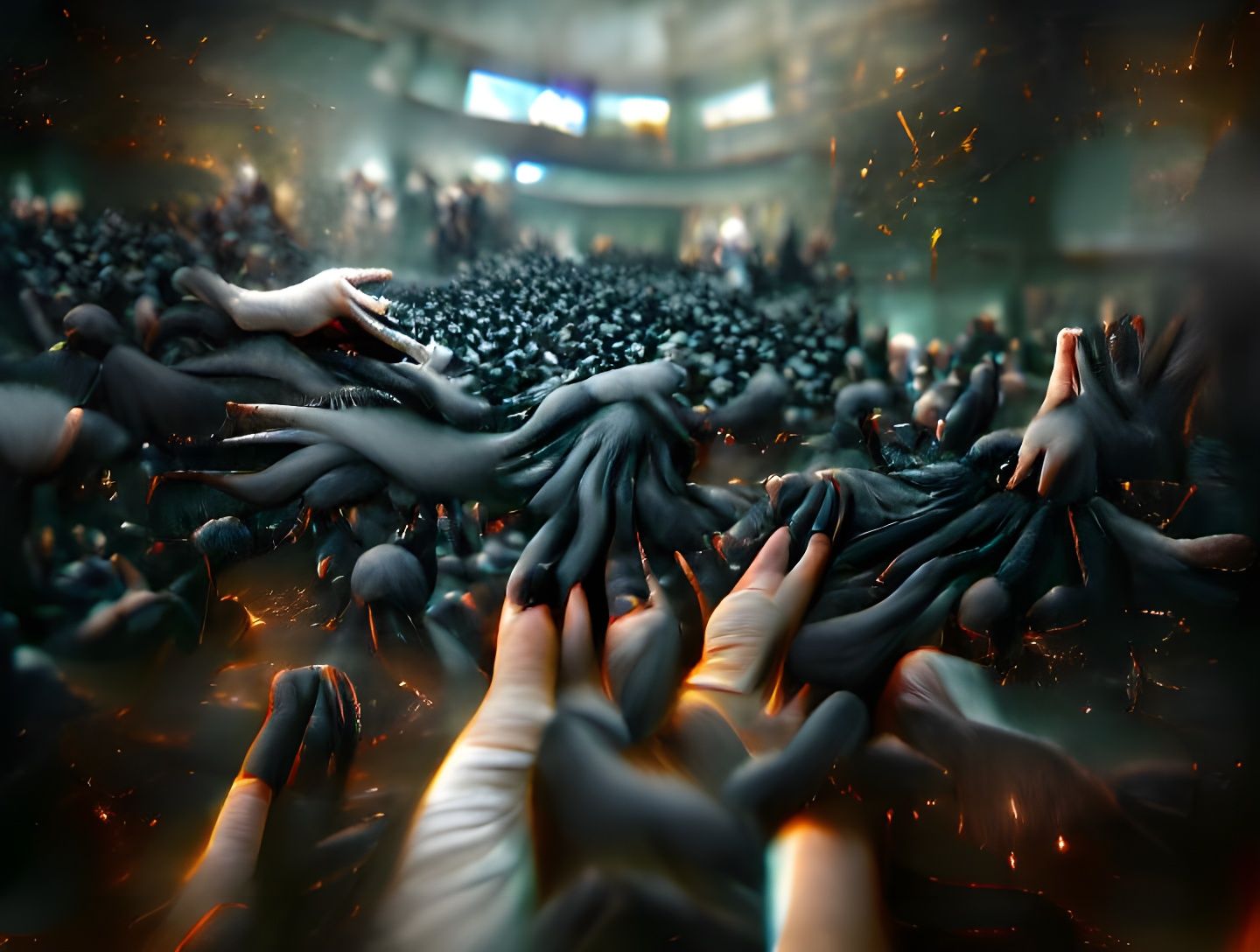 Sea of Hands Dragging Souls: 3D Render