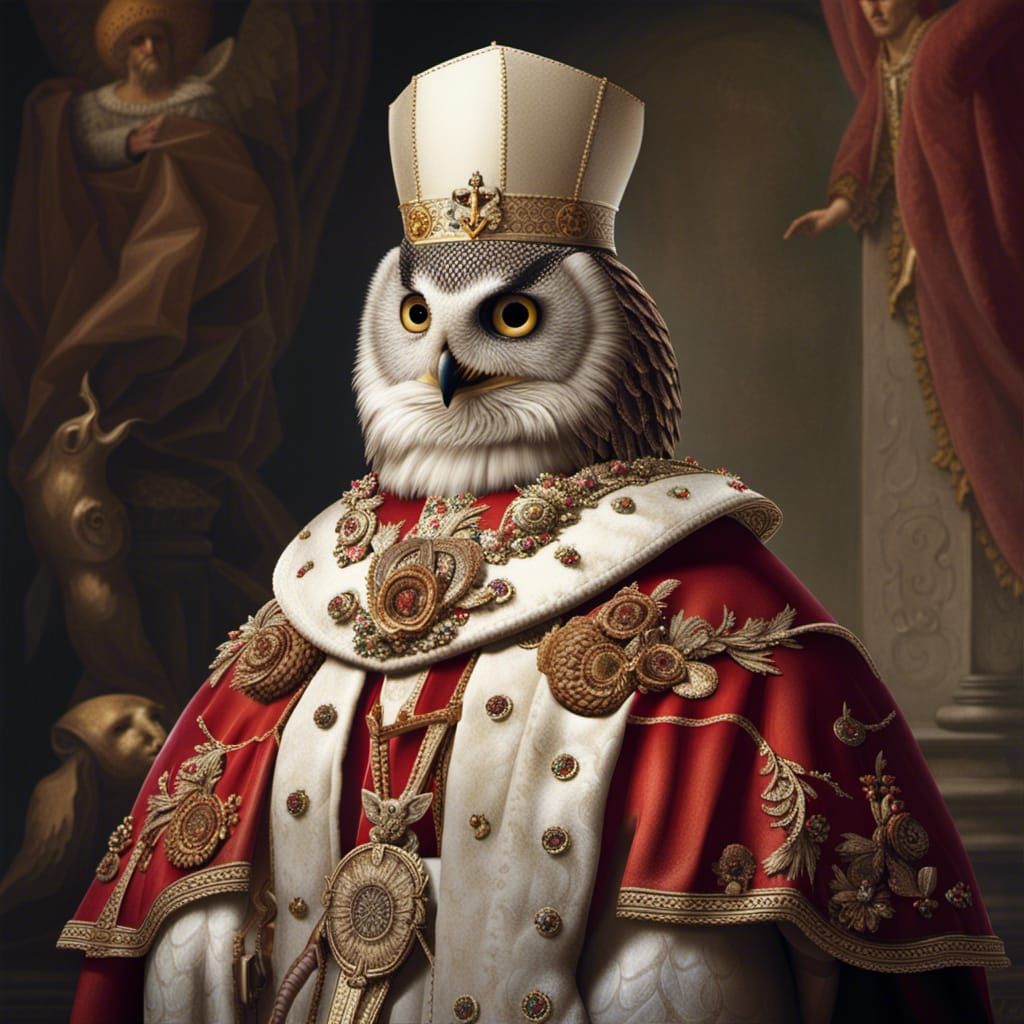 Majestic Owl as Pope: Royal Portrait in 8K