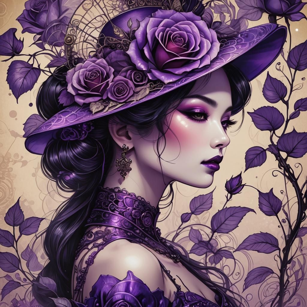 Steampunk Geisha Twins with Purple Roses
