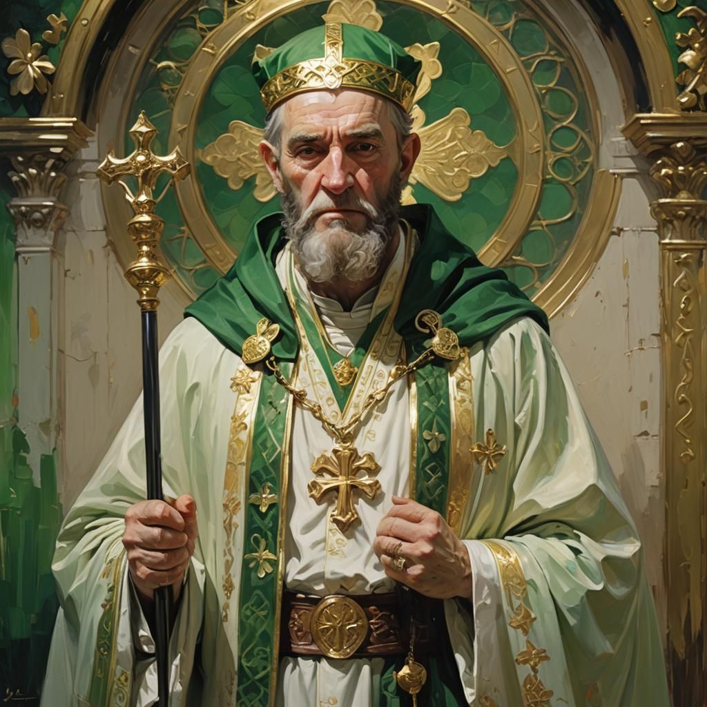 Saint Patrick Portrait with Irish Symbols