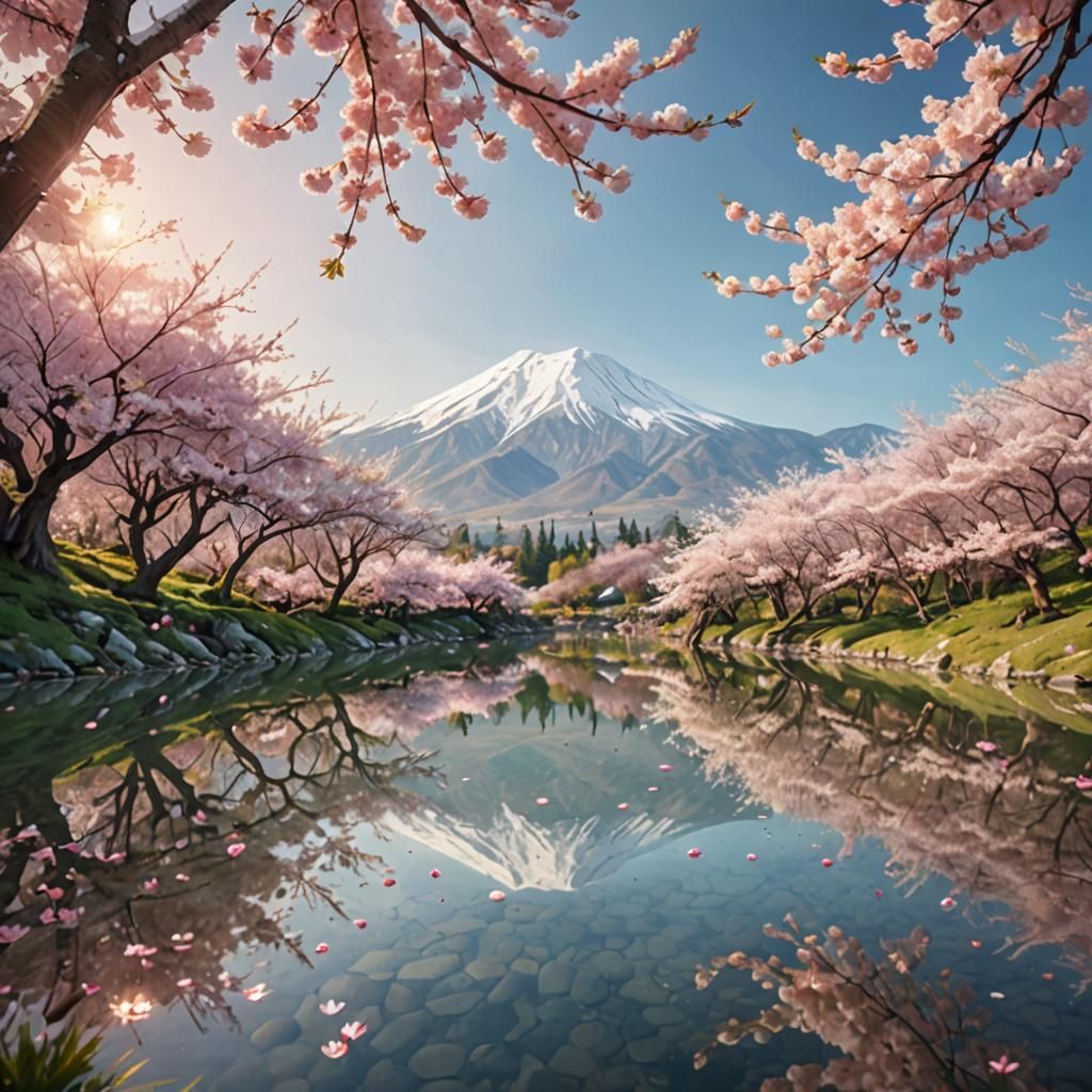 Mesmerizing Cherry Blossom Garden as Oil Painting