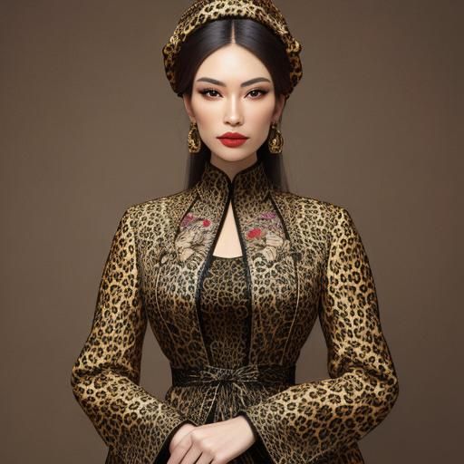Embroidered Leopard Outfit on Young Woman
