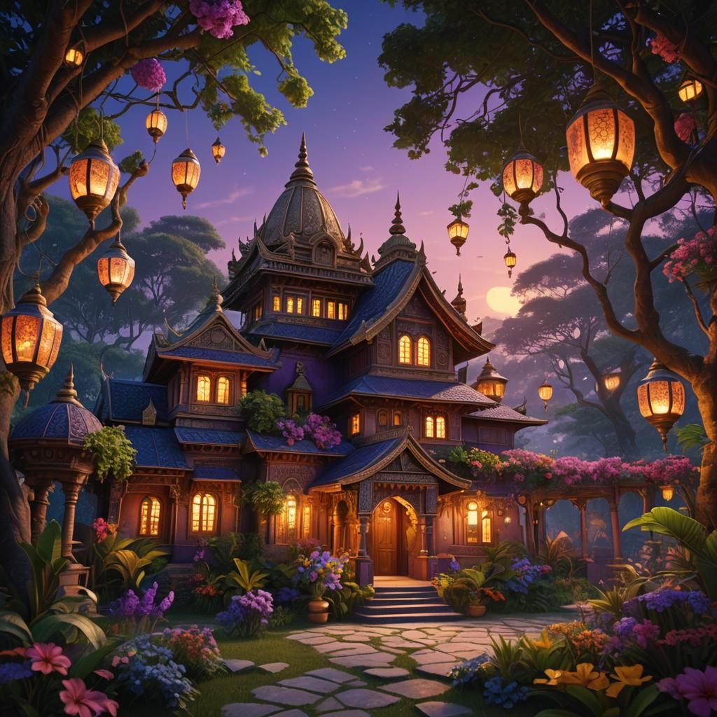 Mystical Indian House in Fantasy Landscape