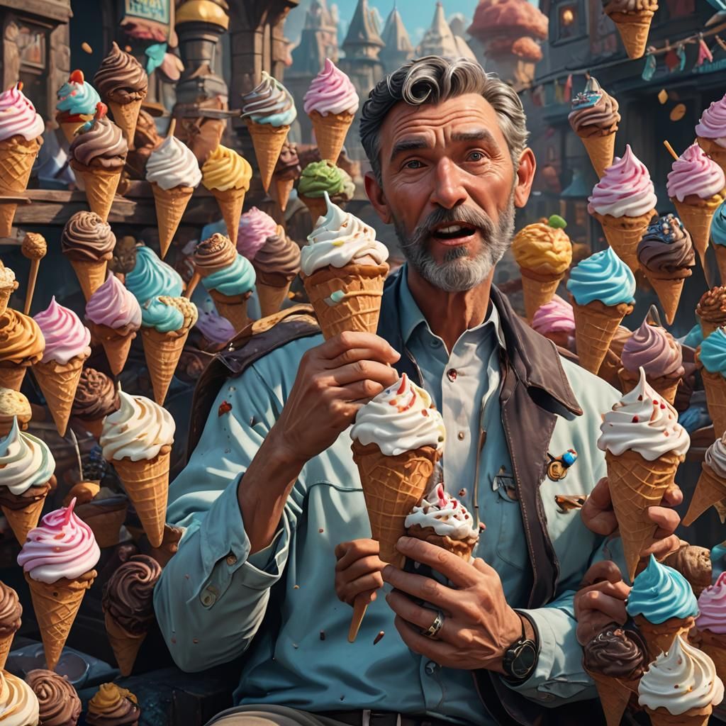 Detailed Matte Painting of Dad Eating Ice Cream
