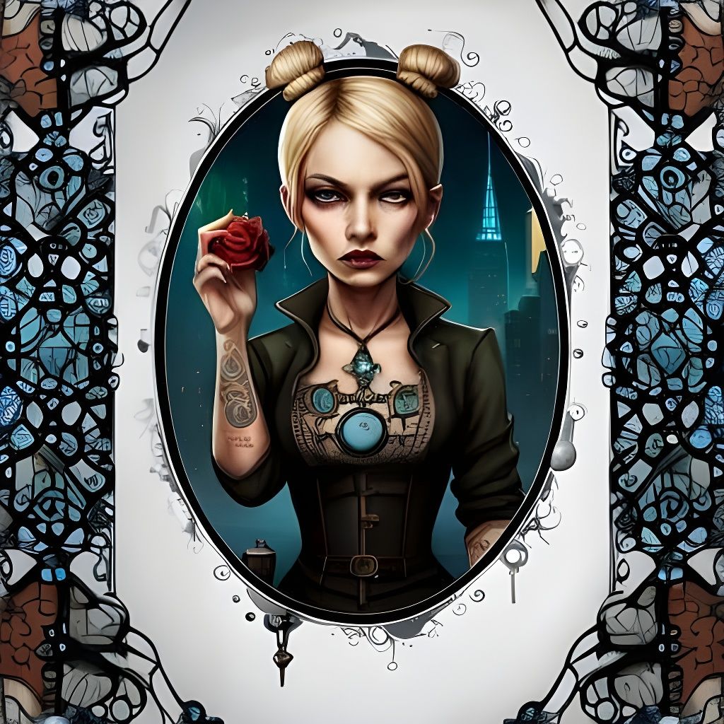 Steampunk Gangster Girl in Surrealist Pop Art Style