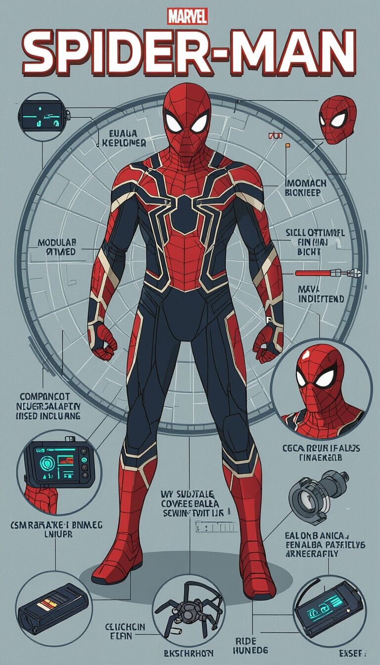 Iron Spider Armor Infographic in Flat Vector Style