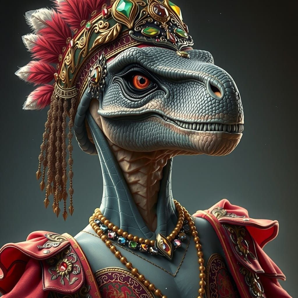 Medieval Velociraptor Princess with Regal Attire