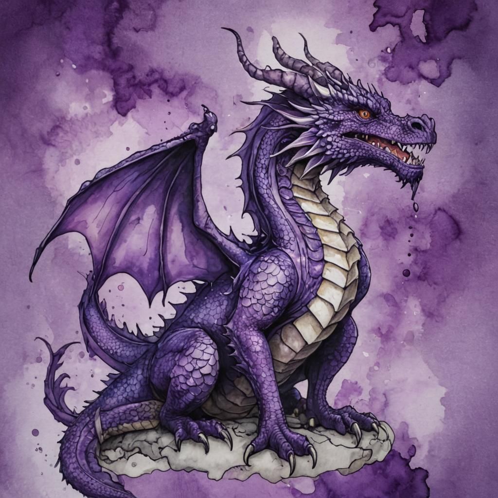 Alcohol Ink Dragon on Purple Background