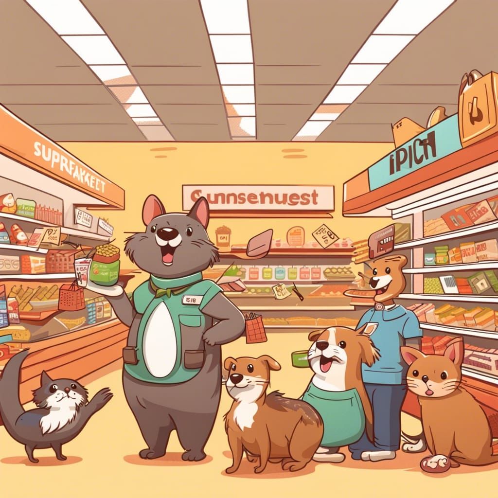 Cartoon Animals Shopping at a Supermarket