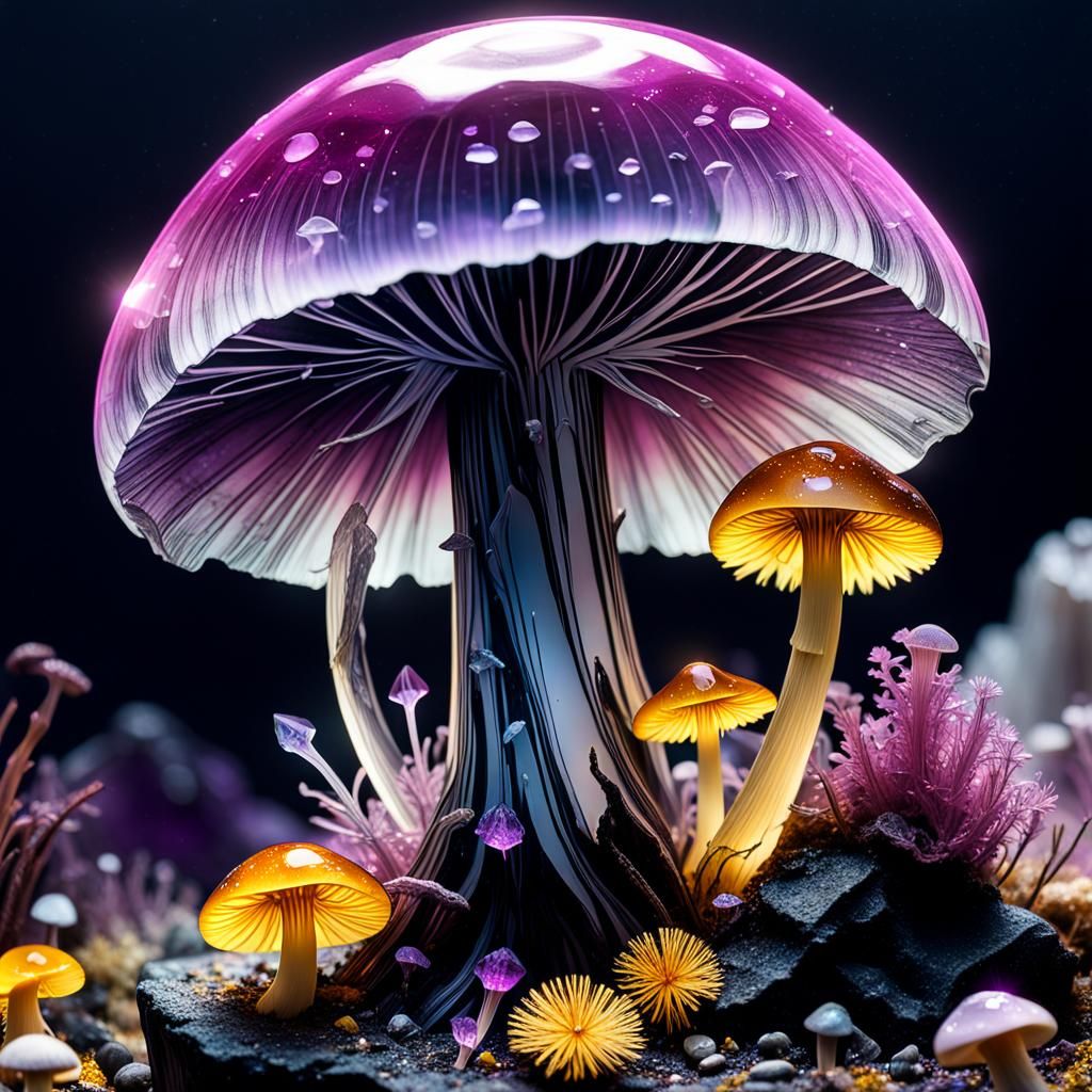 Dandelion Death Cap Mushroom with Kunzite Shards