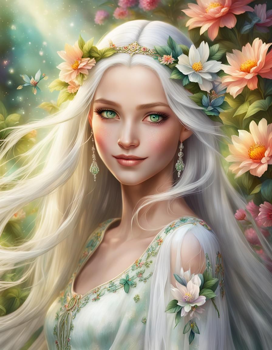 Enchanting Elf Woman in a Mystical Garden