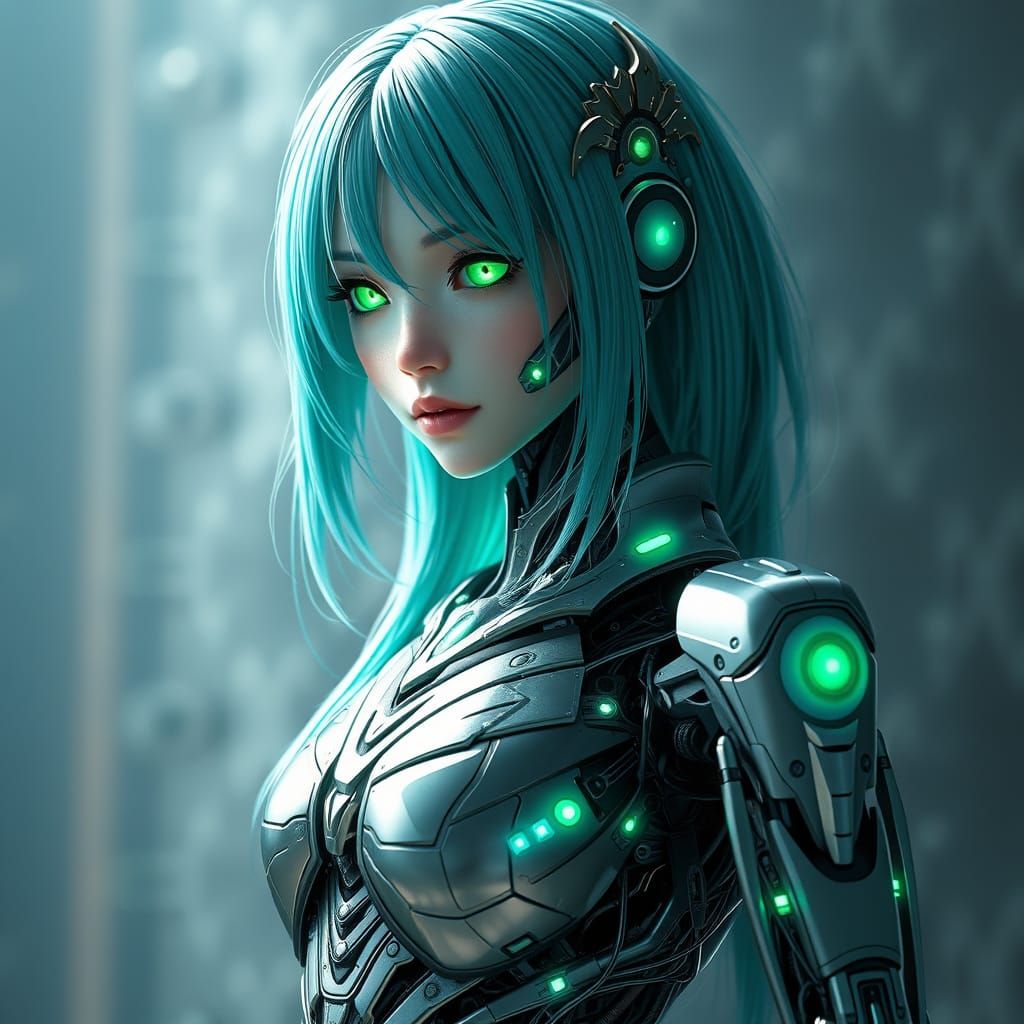 Cyberpunk Anime Android Girl in Futuristic Exosuit